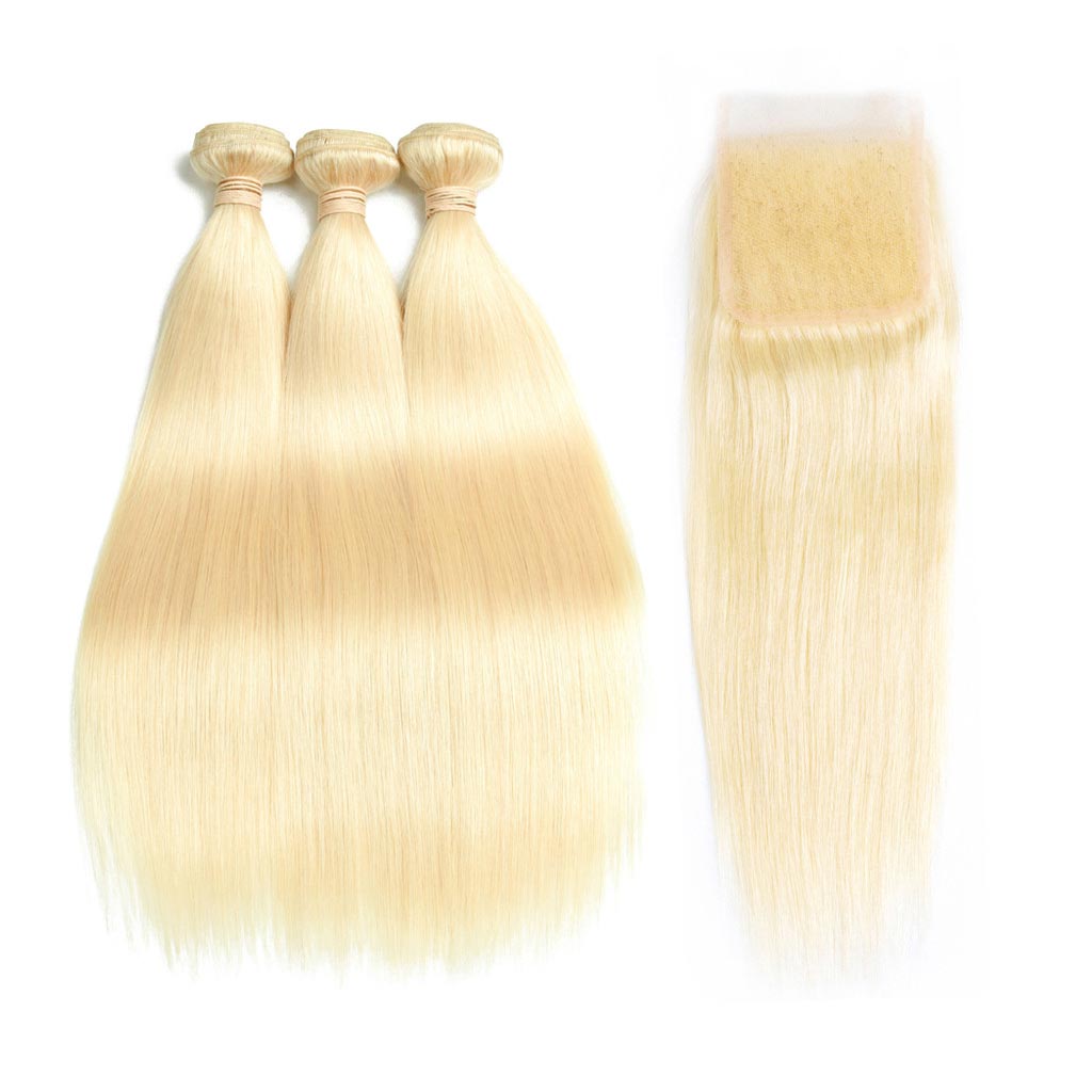 Blonde-613-human-hair-weaves-brazilian-straight-with-free-part-lace-closure-deal