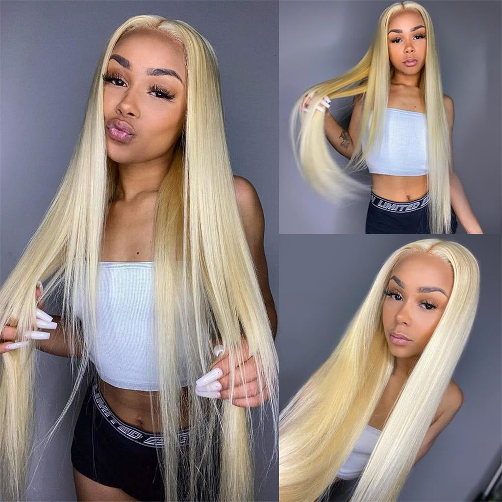 Coldest Hair 613 Blonde Straight 13x4 Lace Front Wig 4x4 Lace Closure Wig