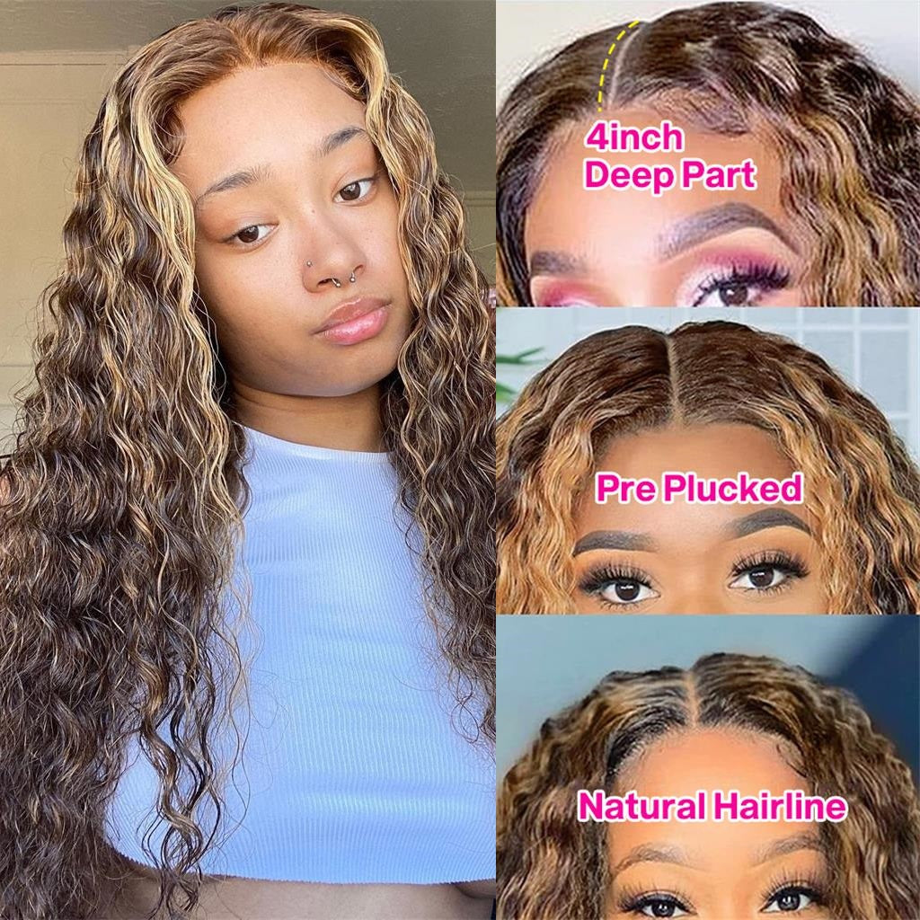 Highlight-Deep-Wave-Wigs-4x4-Lace-Closure-Wig-Honey-Blonde-Transparent-Lace-Wig-For-Black-Women