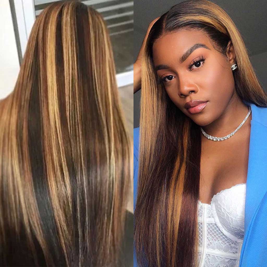 Highlight-straight-lace-front-wig-ombre-frontal-wig